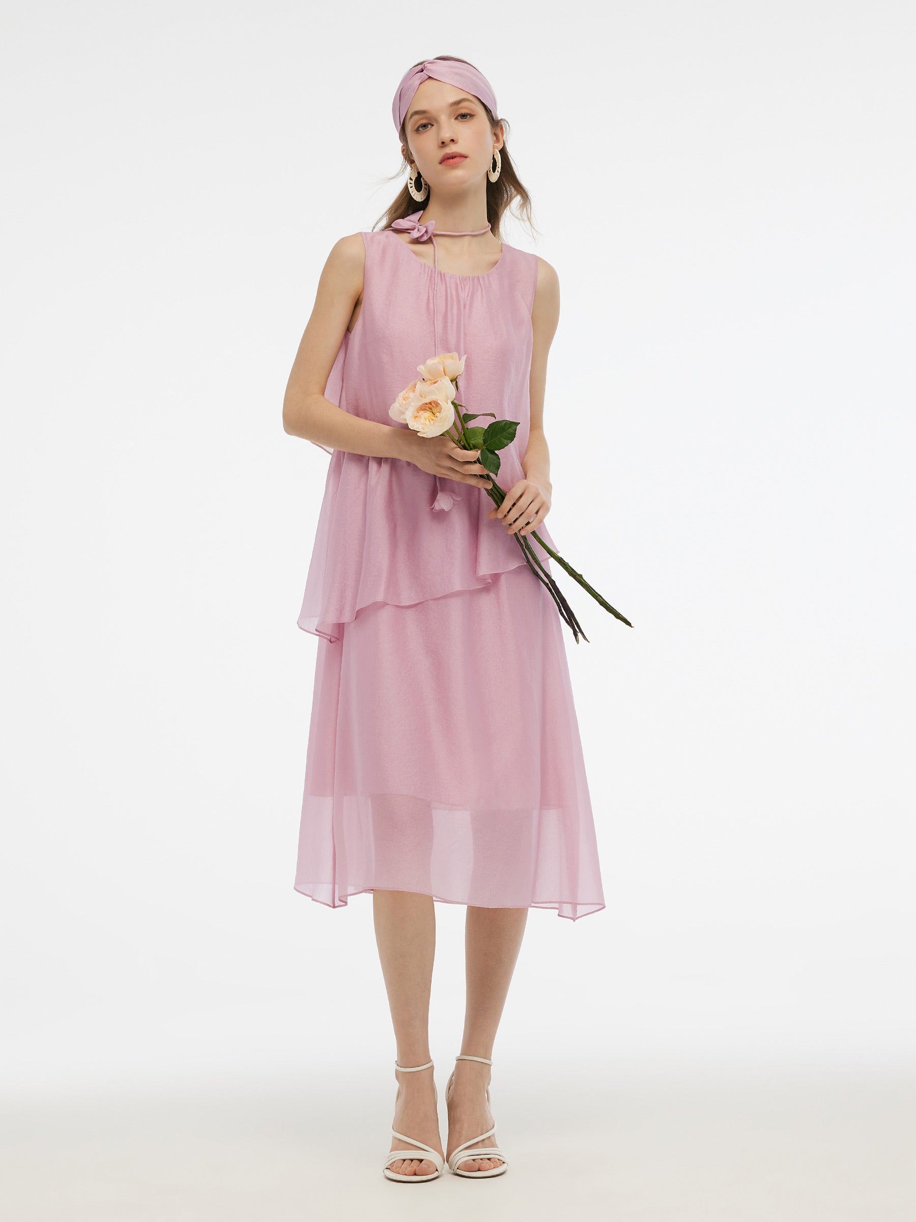 Valmere™ | Midi Dress With Hairband & Bowknot Choker